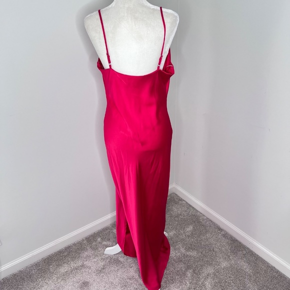Glamorous Hot Pink Satin Silky Cowl Neck Slip Dress 8 - Picture 2 of 6